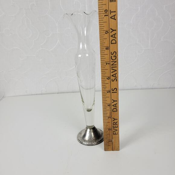 VINTAGE Duchin Creation Silver Etched Glass Bud Vase 10 Sterling Weighted Base - Picture 14 of 14
